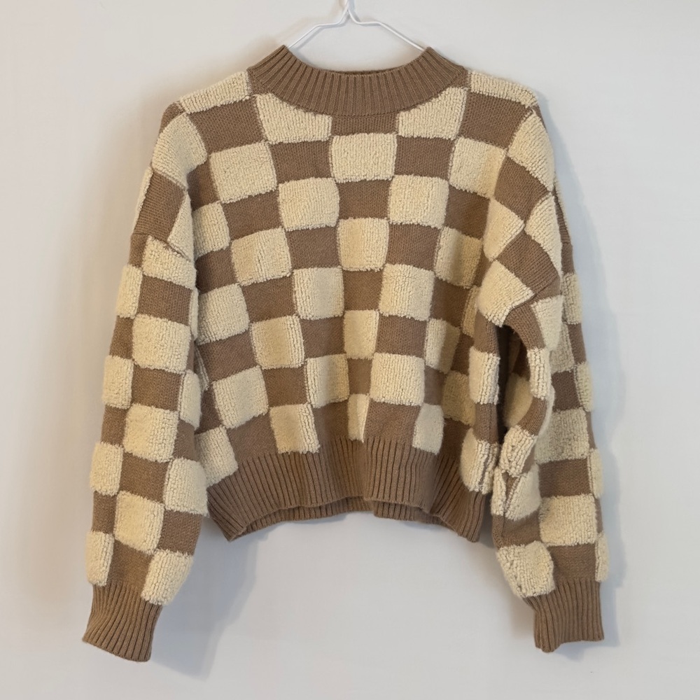 TALULAH Checkered Tan and Cream Sweater Large